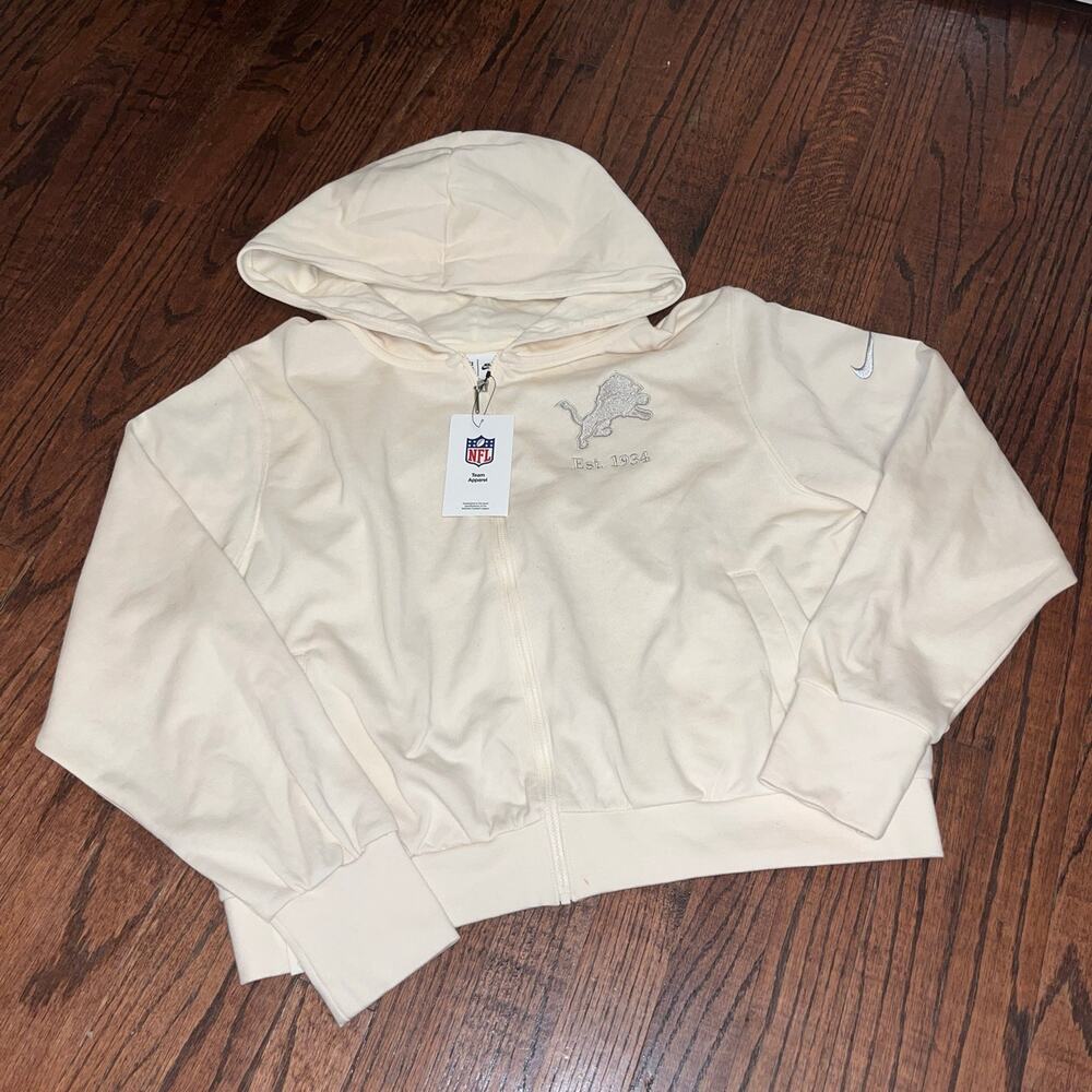 Nike Detroit Lions Women's Cream Glory Cropped Full-Zip Hoodie Size L (0673) - Picture 4 of 12